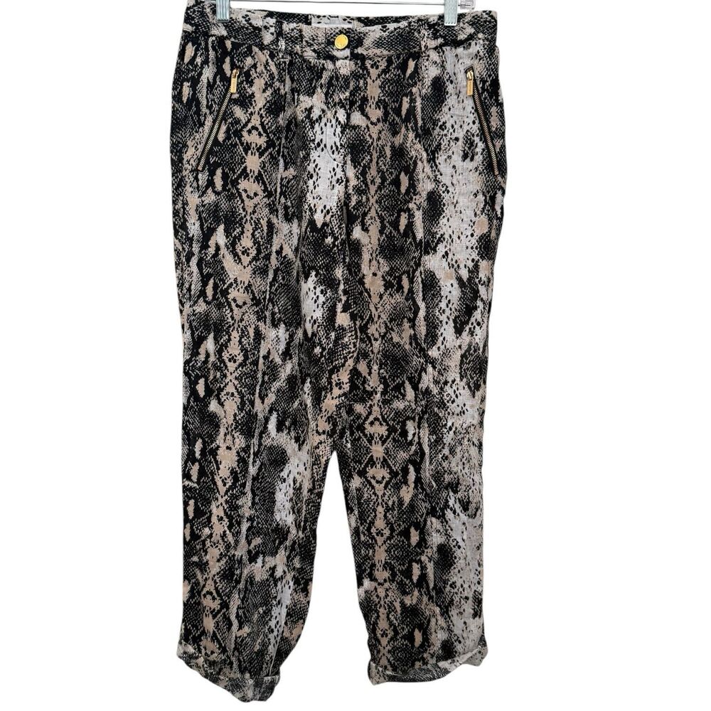 Calvin Klein Womens S Snake Print Pull On Pants Black Beige Gold Zip Pockets